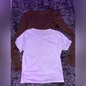 brown long sleeve and white short sleeve